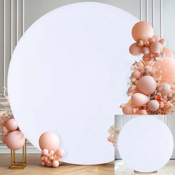 1 buc. Husă rotundă albă pentru arc de nuntă, 120/150/180/200/220 cm, potrivită pentru ramă rotundă, fundal perfect pentru ziua de naștere, nuntă romantică, petrecere burlăciță, petrecere de dezvăluire a sexului, petrecere tematică, aniversare (rama arcului nu este inclusă)