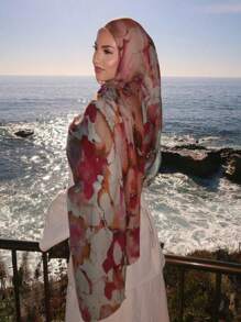1条女士时尚波西米亚水彩大理石纹印花围巾，休闲街头风围巾 - 水彩 - 查看 11