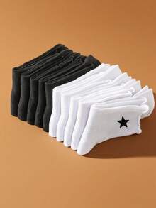 4 Pairs Cute Women's Ruffle Trim Mid-Calf Socks, Star Pattern Sweet Japanese Style, Essential For Daily Wear, Fall Socks - Black and White - View 4