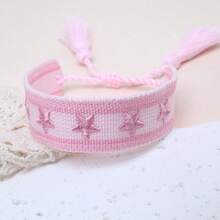 1 pieza Brazalete trenzado con decoración de estrella hecho a mano, diseño de bordado creativo, adecuado para fiestas, playa, viajes, regalo para amigos, familia, compañeros de clase - Rosa Pálido - Ver 8