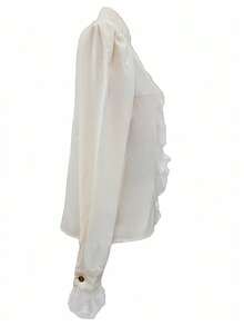 Áo kiểu thanh lịch cổ ren Pháp phối nhiều mảnh, thích hợp cho mùa xuân. - Màu be - Xem 4