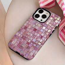 Pink Glass Tile Mosaic Element-Design Phone Case, Suitable For IPhone Models 16, 15, 14 Pro Max, 13, 12, 11, XR, XS Plus Phone Cases, Made Of TPU Silicone Material, Providing Shock And Drop Protection, With Drop Protection Function, And Has A Very Good Hand Feel. It Is The Most Suitable Gift For Family, Friends, And Loved Ones. - trắng - Xem 2