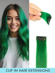 1pc Clip-In Hair Extension, Human Hair, Colorful Hair Extension, Red Clip-In Human Hair, Rainbow Color Party Highlights, Straight Hair Piece, For Women And Girls, Cosplay Clip-In Hair Extension, Purple, Halloween Costume And Christmas - Multicolor - View 15