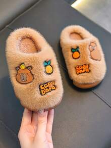 1 Pair Capi Pala Children's Slippers, Plush Indoor Home Slippers For Boys And Girls, Autumn/Winter
