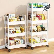 1 件三层储物架，塑料材质，落地安装，含金管，适用于厨房、浴室、卧室、客厅、垂直搁架单元