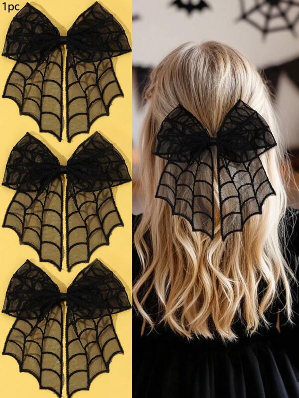 1 szt. spinki do włosów z motywem "Pajęczyny" dla dziewczynek na Halloween, spinki do włosów z włóczki w jednolitym kolorze, modne akcesoria do włosów dla maluchów, prezenty na Halloween