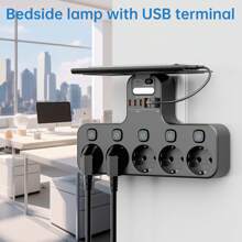 5AC 6USB 欧标电源插座带光感智能夜灯，独立插座开关带过载保护，适用于卧室、客厅、书房、厨房等。