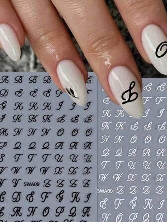 4pcs These Alphabet Nail Stickers Feature An Elegant And Stylish Font Design. Whether You Want To Show Off Your Initials, Spell Out A Favorite Word, Or Create A Unique Pattern, These Stickers Add A Touch Of Sophistication And Personalized To Your Nail Art.