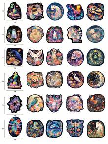 50 piezas de pegatinas láser holográficas impermeables de vinilo para botellas de agua, portátiles, monopatines, scrapbooking, diarios, cuadernos - Multicolor - Ver 3