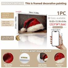 1 pieza, Arte de pared de lienzo, Decoración de pared enmarcada, Gorro de Papá Noel vintage, Pintura al óleo de Papá Noel vintage, Impresión en lienzo de gorro de Papá Noel clásico, Póster de Papá Noel, Arte de pared navideño, Decoraciones navideñas, Póster navideño, Decoración de pared minimalista de invierno