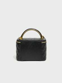 New Classic Versatile Solid Color Square Box Bag, Quilted Square Bag, Handbag, Cherry Pendant Decor Design, Zipper Closure Shoulder Bag, Metal Buckle Decor Shoulder Bag, Suitable For Travel, Shopping, Party And Date. - Black - View 4