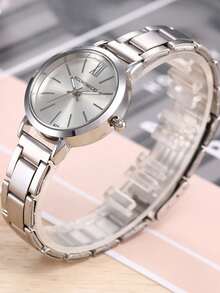 1pc Graduation Digital Small Disc Girls Steel Strap Watch And 1pc Bracelet Jewelry Set For Ladies - Silver - View 3