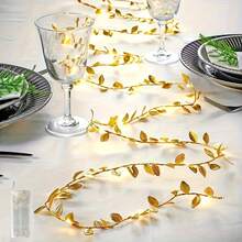 Golden Leaf Garland Fairy Lights – 6.56ft Christmas Rope Lighting With 20 LED, Battery Operated Indoor String Lights For Bedroom, Wedding, Home Decor – Plastic, Switch Control, No Plug/Battery