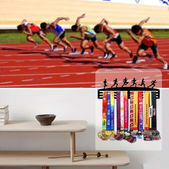 1pc Running Metal Medal Rack, Running Sports Metal Medal Display Rack, Hanging Racks For Medals And Clothing Ribbons, Living Room, Kitchen, Office Home Decoration, Outdoor Porch, Gifts, Metal Artwork, 11.81 Inch Size