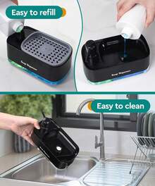 Hand And Dish Soap Dispenser Set For Kitchen, Dual Soap Dispenser With Sponge Holder, 3-In-1 Countertop Soap Pump Dispenser For Kitchen Sink, Useful Kitchen Gadgets - Black - View 4