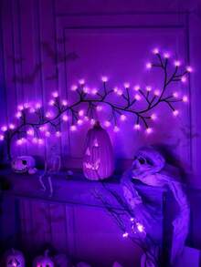 1PC 48 LED Artificial Willow Elm Tree Light, 1.7m Size, USB Powered. These Decorative Fairy String Lights Are Designed For Outdoor Use, Perfect For Gardens, Patios, Yards And Christmas Parties, Wall Bedroom Home Fireplace Indoor Decor, USB Powered Halloween Hanging Lights. Batteries For Branch Lights Are Not Included. - Brown - View 2