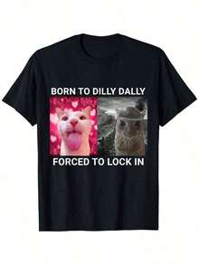 Born To Dilly Dally Forced To Lock In Cat Meme T-Shirtchristmas Outfit Women Christmas - 黑色 - 查看 1