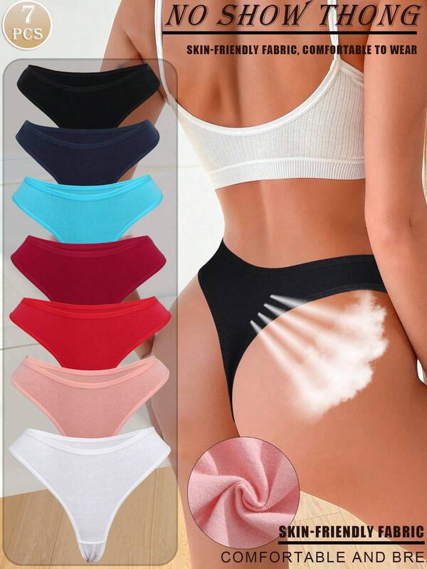 7 Pcs/Set Thongs Panties Low Rise Sexy Comfy G-String Set Traceless Thong Seamless Panty Set Sexy Briefs Comfortable Knickers Women's No Show Underpants Multicolor Underwear & Lingerie