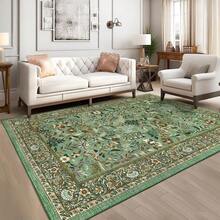 Botanical Printed Area Rug Vintage Floral Rug Washable Area Rug Stain Resistant Non-Slip Foldable Interior Decorative Rug For Bedroom Farmhouse Apartment Dining Room Laundry Room - 淺綠色 - 查看 2