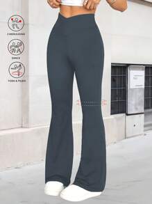 Calça flare elástica cruzada [extremamente macia], calça minimalista de cintura alta para uso diário e ioga, legging esportiva casual sexy, calça flare com design de elevação de peça única, roupa esportiva feminina, tecido de malha, elástico e confortável, adequado para uso diário e treino