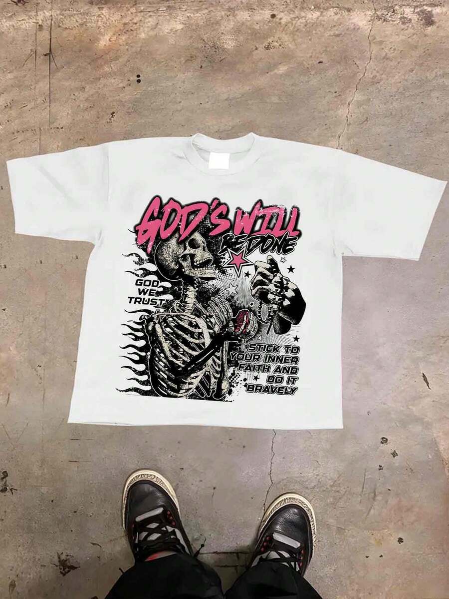 Witnessing Devout Believers At Dusk   Printed Fashionable And  Soft And Comfortable Casual T-Shirt, Suitable For Both Men And Women - 白色 - 查看 1