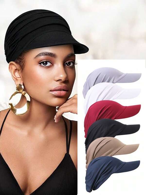 1pc Women's Solid Color Visor Beanie Hat, Sun Protection Headwear For Daily Outdoor Use