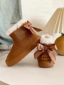 Girls' Snow Boots New Winter Children's Boots Cute Bowknot Versatile Winter Shoes Outdoor Thick Warm Snow Boots