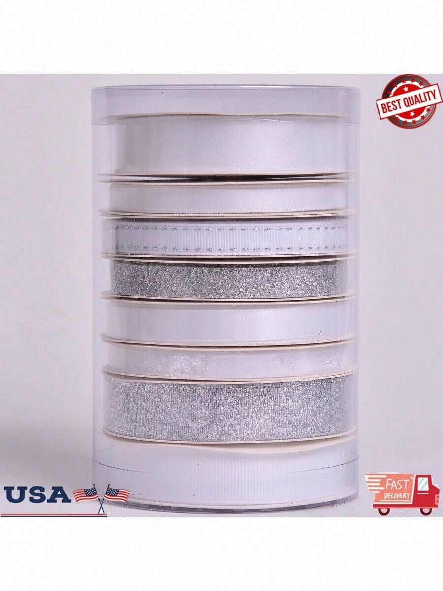 8 Unique Ribbons Natural Ribbon Tower 96 Feet Perfect For Gifts Dration Craft Projects Special Finishing Touch Unique Look - 白色/銀色 - 查看 1