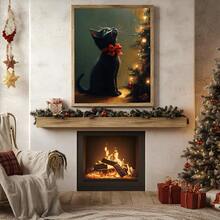1pc Canvas Wall Art, Framed Wall Decor, Vintage Christmas Theme, Christmas Tree Kitten, Holiday Home Decor, Christmas Cat Lover Gift, Cat Wall Decor, Christmas Animal Decor, Christmas Decoration, Christmas Poster, Winter Decor, Christmas Bathroom Decor, Christmas Home Decor, Room Decor, Dorm Decor, Bedroom Decor, Living Room Decor, Office Decor, Dining Room Decor - Multicolor - View 6