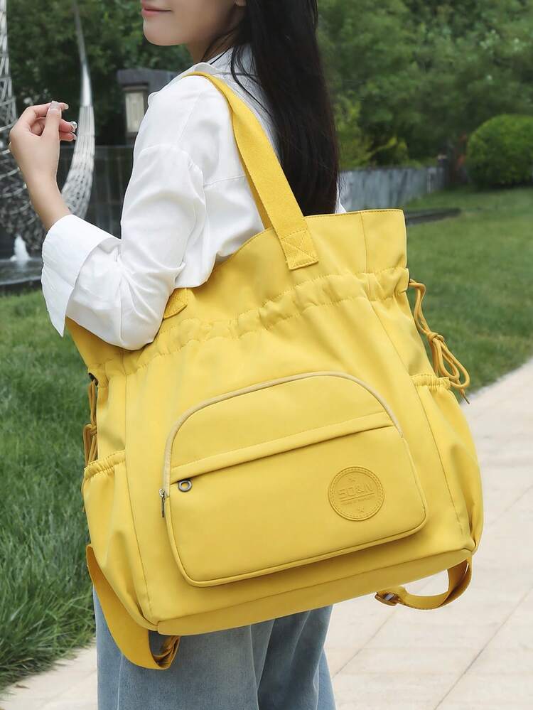 Peach Tree Travel Backpack, Dual-Use Handbag & Shoulder Bag, Laptop Bag, Couples Bag, Waterproof Compartment, Large Capacity, Multi-Pocket, Suitable For Travel, Holiday, School, Business, Gifts For Valentine's Day, Halloween, Christmas - Yellow - View 10