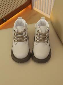 1 Paar Kinderstiefel, Unisex, Herbst-/Winterstil, neues Schnür- und Reißverschlussdesign, modisch und elegant, leicht und bequem, geeignet für Outdoor-Wanderungen. Stiefel - Beige - Übersicht 3