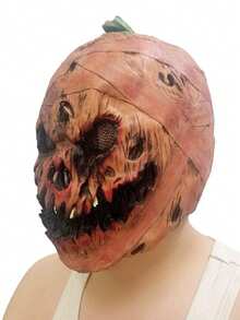 1pc Halloween Cosplay Latex Mask, Pumpkin Head Mask, Scary Orange Full Head Mask, Latex Masquerade Party Costume, Haunted House Prop - Multicolor - View 9
