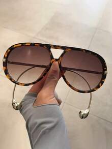 feye 新款复古双梁金属超大镜框时尚眼镜，男女皆宜，适合日常佩戴、街头风、派对等场合，独特的椭圆形时尚装饰眼镜，女士遮阳沙滩时尚配饰，复古Y2K夏季海滩度假、旅行、节日必备单品 - 彩色 - 查看 5