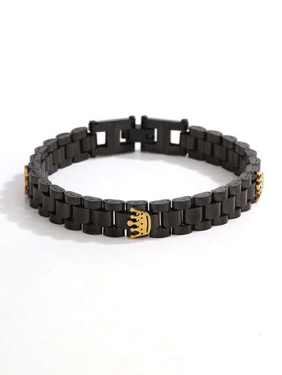 1pc Stainless Steel Bracelet With Triple Crown Design, Fashionable & Personalized Jewelry For Men/Women, Suitable For Daily Wear
