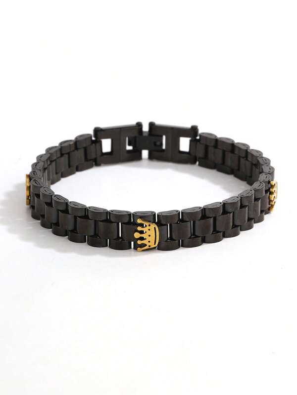 1 pièce Bracelet en acier inoxydable avec design à triple couronne, bijou à la mode et personnalisé pour hommes/femmes, convient pour un port quotidien