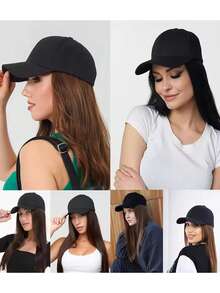 Baseball Cap With Hair Extensions For Women Adjustable Hat With Synthetic Wigs Attached Long Straight Hair Black Baseball Cap Suitable For Daily Wear By Women And Gatherings - Multicolor - View 8