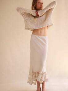 Women's Midi Skirt Elastic  Low Waisted A Line Swing Lace Ruffle Hemline Elegant Beach Vacation Summer Long Skirts - 白色 - 查看 4