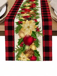 1 pieza Camino de mesa con estampado de serie navideña, 4 piezas Individuales con estampado navideño, adecuado para fiestas, cumpleaños, cenas, decoración de cocina y comedor, decoración del hogar y sala de estar para todas las temporadas - Multicolor - Ver 23