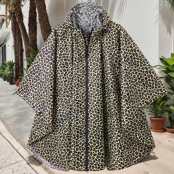 Chaqueta poncho con capucha ligera de mujer en colores de macaron, impermeable de poliéster con bolsillos con cremallera, correas ajustables, cierre con botones, chaqueta de lluvia plegable para aventuras al aire libre, diseño minimalista