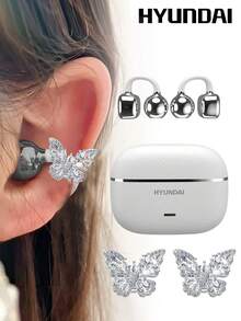 HYUNDAI HY-C03 Fashionable Bluetooth Earphones With Butterfly Earphone Accessories, Open-Ear Style, Long Battery Life, Low Latency, Surround Sound, High-Quality Music, Gaming, Calls, Noise Cancellation, Wireless Earphones, No Piercing Needed, Fashionable Earring Accessory, Gift For Women
