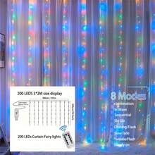 1pc LED Window Curtain Lights With 8 Lighting Modes Remote Control, USB Powered Fairy Lights For Christmas, Halloween, Wedding, Home, Garden, Bedroom, Holiday Party Decor - USB Curtain Light - View 19