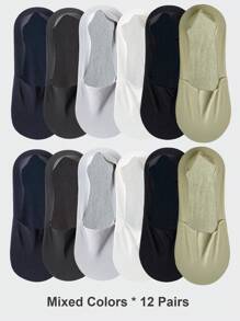 1/3/6 Pairs Men's Solid Bottom Breathable Solf Nylon Upper Low Cut Invisilbe No Show Socks With Non-Slip Gel At Heel, Suitable For Sports Or Daily Use - Multicolor - View 38