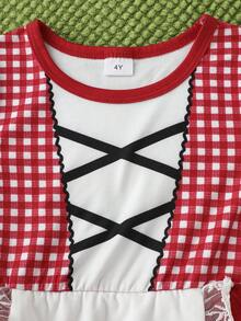 Young Girl Little Red Riding Hood Cloak Dress Set - Red - View 9