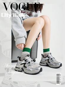 Alan Vincent[城市运动鞋系列]银色运动鞋 女款 2025 新款厚底运动鞋 舒适时尚跑步鞋 休闲运动鞋 女式户外鞋 女士鞋 透气网面 - 銀色 - 查看 3