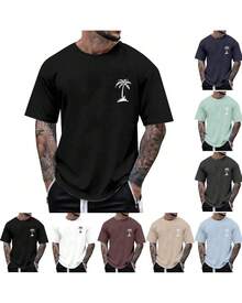 Men's Oversized Coconut Tree T-Shirt 100% Cotton From S To Plus Size G3 - 紫色 - 查看 3