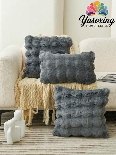 1pc Deep Gray Faux Fur Decorative Throw Pillow Cover (Pillow Insert Not Included), Modern Flannel Plush Cushion Cover, Zippered Closure, Suitable For Home, Sofa, Living Room