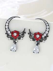 1 对深色哥特式四星和心形简约耳环，适合女士情人节