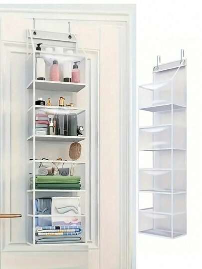 1 包 4 隔层可折叠悬挂式收纳袋，用于零食、玩具、衣服、2 个挂钩多用途门上收纳袋、可折叠家用收纳袋，用于厨房/浴室墙壁/橱柜/门、透明壁挂式多层收纳袋，用于宿舍装饰、大学生收纳袋