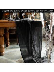 71/118 Inch Black Thick Cotton Table Runner, Boho Farmhouse Style Sheer Chiffon Summer Table Runner, Suitable For Wedding Party Birthday Home Decor Holiday Decoration - Black - View 6