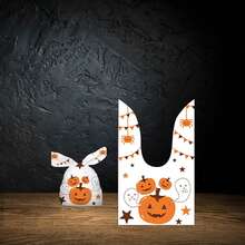 50 Pieces Halloween Rabbit Ear Snack Bag Halloween Rabbit Ear Candy Gift Bags Rabbit Goody Bags Halloween Bags Party Supplies - Three Pumpkin Heads - View 3